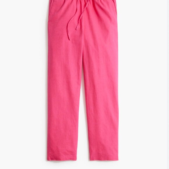 NWT J. Crew Linen-Blend Slim Wide-Leg Drawstring Pant Bright Pink Size 4 - Picture 1 of 5